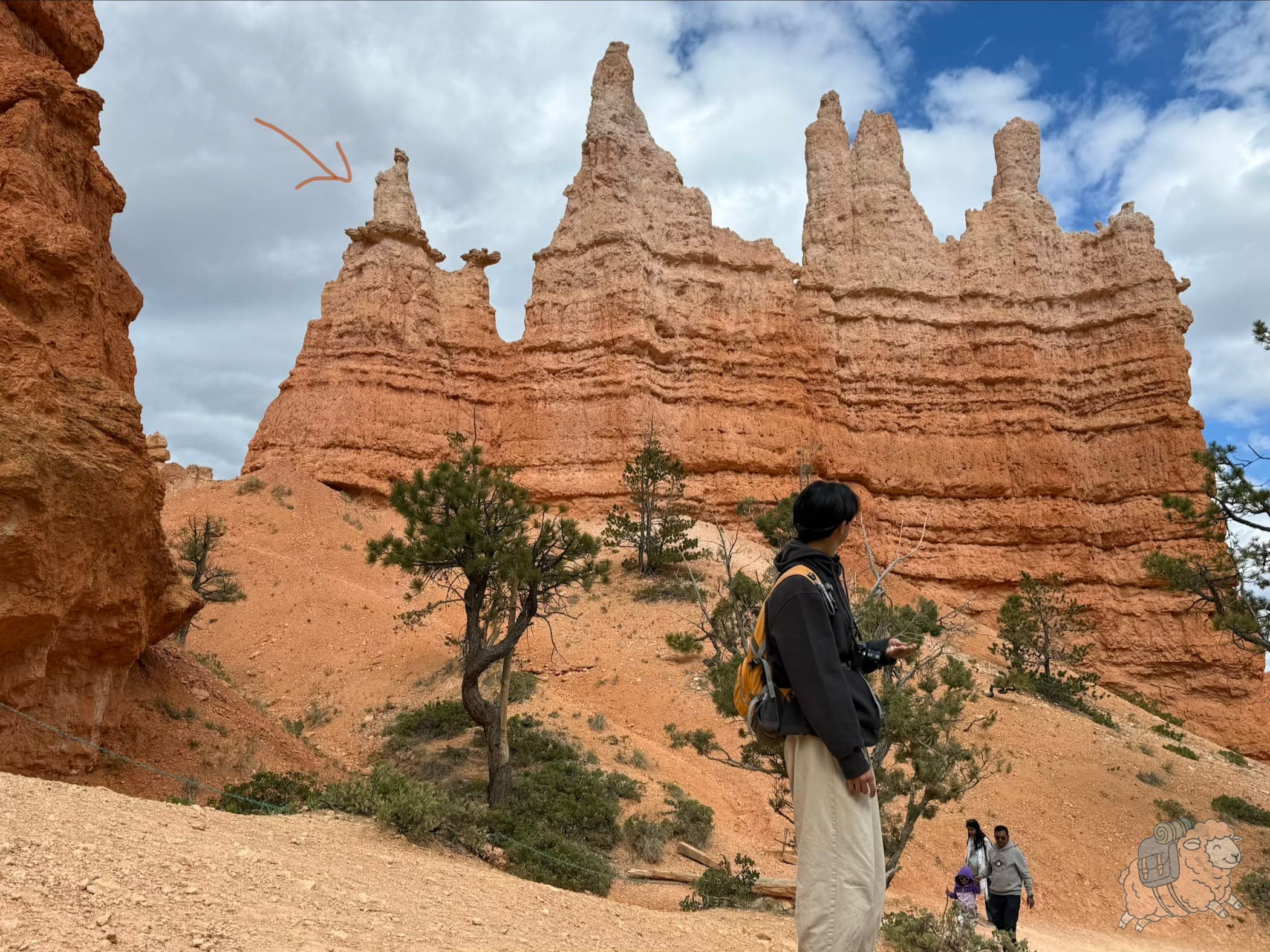 布萊斯峽谷 Bryce Canyon - 箭頭處是Queen’s Garden裡的維多利亞女王石柱